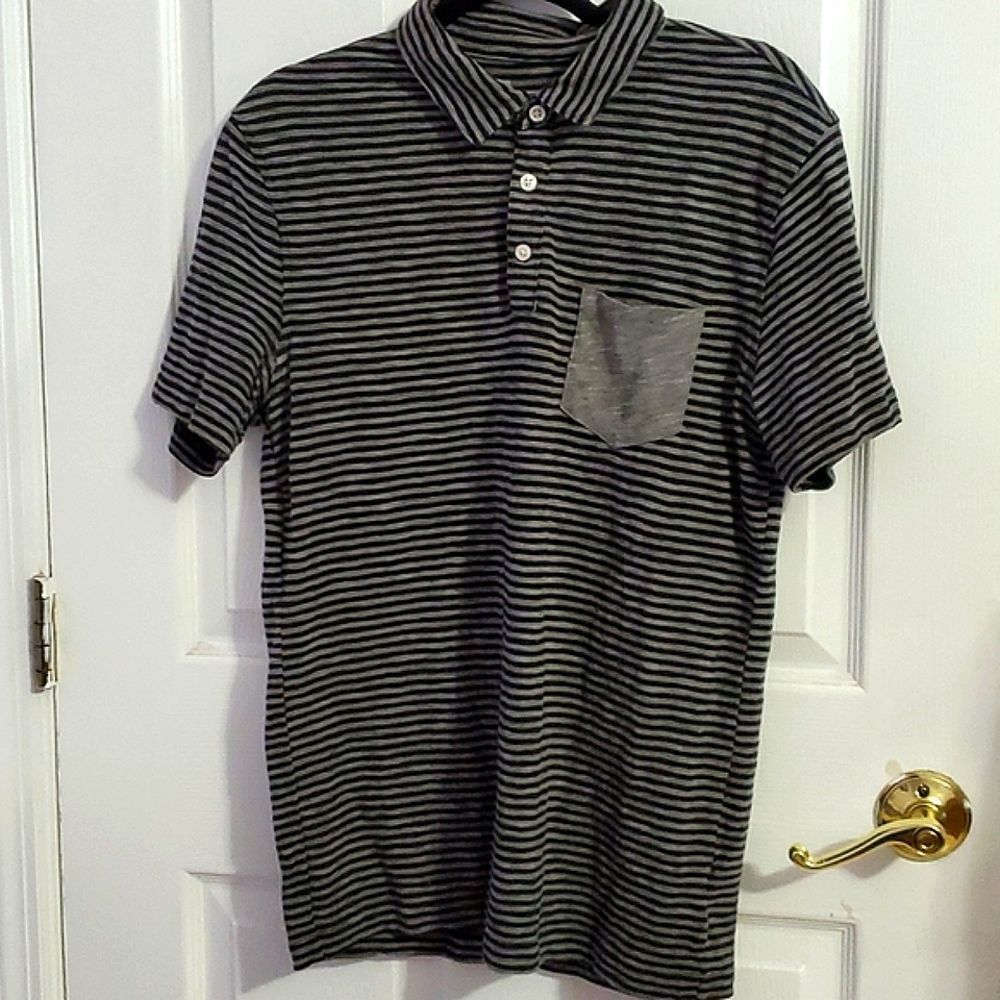 GAP Black & Charcoal Stripped Academis Preppy Casual Polo Shirt M